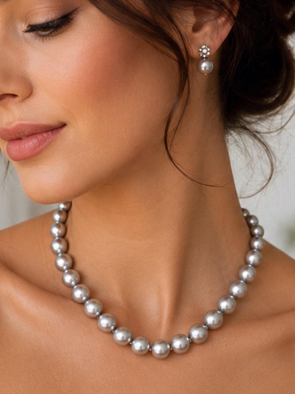Classic Silver Pearl Necklace Crystal Rhinestone Clasp Vintage Large - Picture 11 of 13